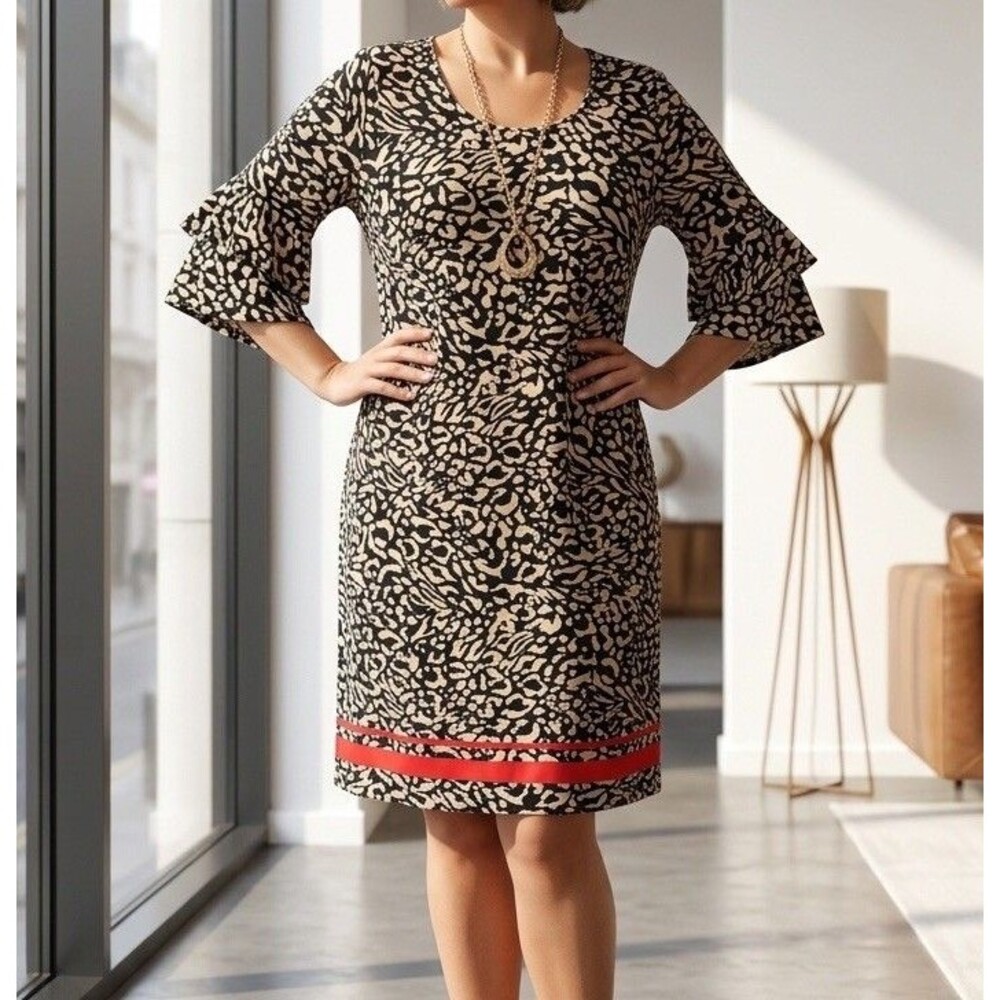 TACERA Leopard Shift Dress Womens Sz 3X Ruffle Sleeve Detachable Necklace New